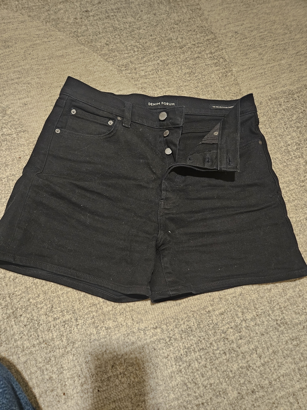 Denim Forum Black High-Rise Button-Front Denim Shorts